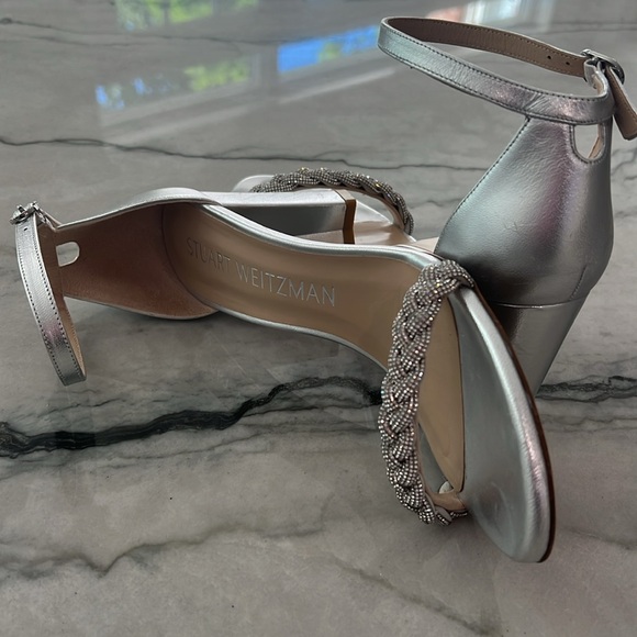 Stuart Weitzman Silver with Sparkly Braid The Nudist Collection Leather Heels - Picture 5 of 5
